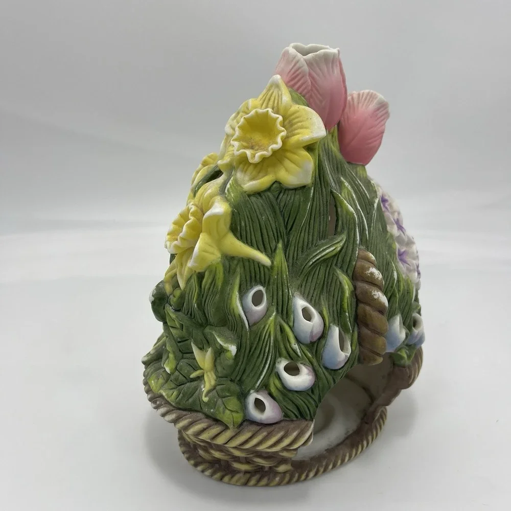 PartyLite Spring Flower Basket Tea Light Votive Candle Holder Easter VIDEO - Picture 5 of 10